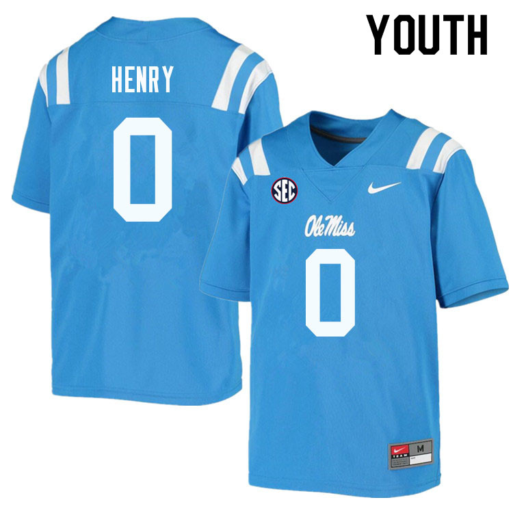 Lakia Henry Ole Miss Rebels NCAA Youth Powder Blue #0 Stitched Limited College Football Jersey HII1358FE